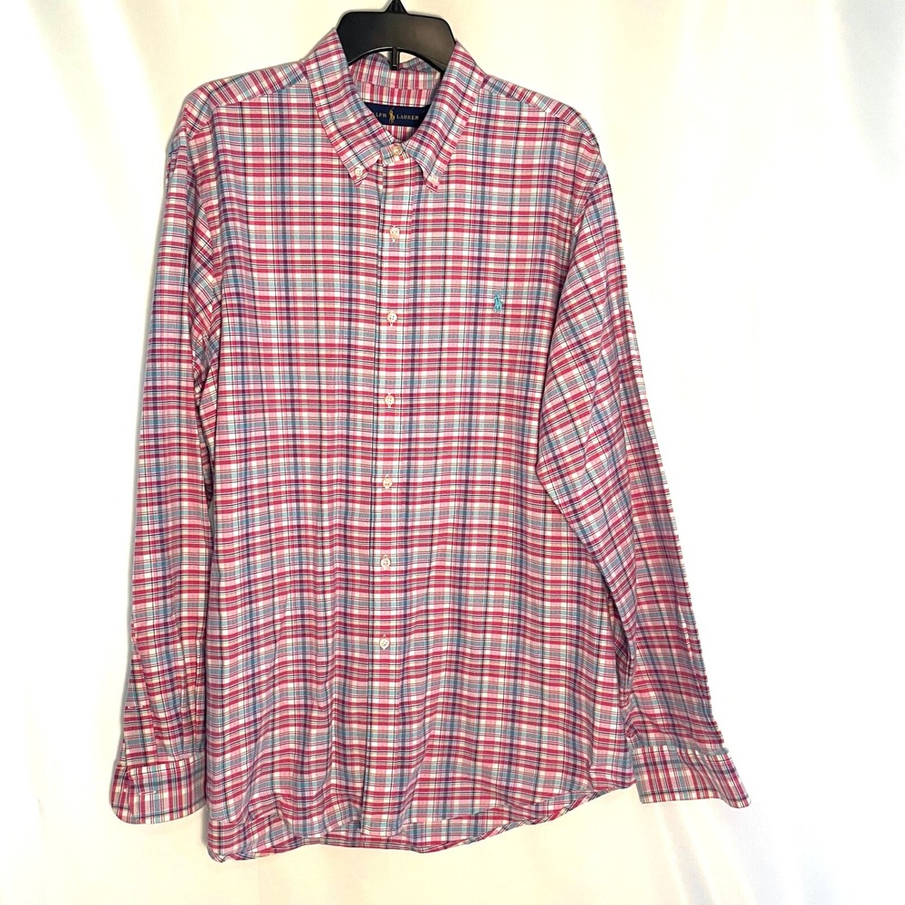 Polo Ralph Lauren Men's Plaid Button Down Multicolor Shirt Size XL Teal Pony